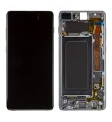 Samsung S10+ Galaxy G975F originální LCD displej + dotyk + přední kryt / rám Black / černý (Service Pack) - GH82-18849A, GH82-18834A