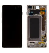 Samsung S10+ Galaxy G975F originální LCD displej + dotyk + přední kryt / rám ceramic white (Service Pack) - GH82-18849J