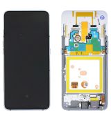 Samsung A80 Galaxy A805F originální LCD displej + dotyk + přední kryt / rám Silver / stříbrný (Service Pack) - GH82-20348B