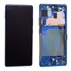Samsung S10 Lite Galaxy G770F originální LCD displej + dotyk + přední kryt / rám Prism Blue / modrý (Service Pack) - GH82-21672C