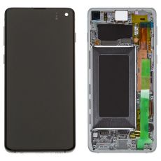 Samsung S10 Galaxy G973F originální LCD displej + dotyk + přední kryt / rám White / bílý (Service Pack) - GH82-18850B, GH82-18835B