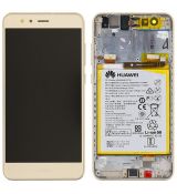 Huawei P10 Lite originální LCD displej + dotyk + přední kryt / rám Gold / zlatý (Service Pack) - 02351FSN