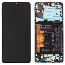 Huawei P30 originální LCD displej + dotyk + přední kryt / rám Aurora Blue / modrý (Service Pack) - 02352NLN
