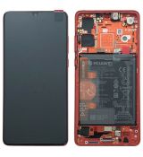 Huawei P30 originální LCD displej + dotyk + přední kryt / rám Amber Sunrise Red / oranžový červený (Service Pack) - 02352NLQ