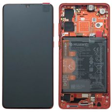 Huawei P30 originální LCD displej + dotyk + přední kryt / rám Amber Sunrise Red / oranžový červený (Service Pack) - 02352NLQ