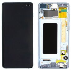 Samsung S10+ Galaxy G975F originální LCD displej + dotyk + přední kryt / rám Blue / modrý (Service Pack) - GH82-18849C