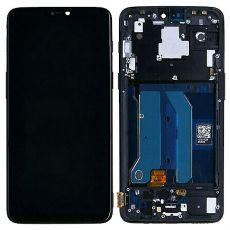 OnePlus 6 originální LCD displej + dotyk + přední kryt / rám Black / černý (Bulk)